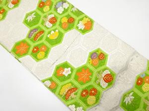 亀甲に草花模様織り出し 袋帯